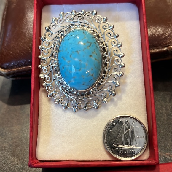 Turquoise and Sterling Silver Pendant / brooch. - Picture 2 of 5